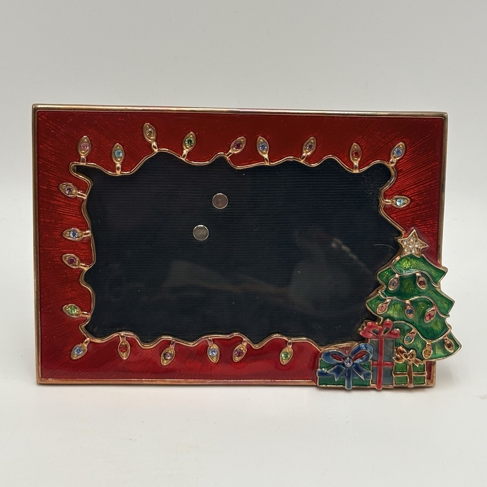 Christopher Radko Christmas Tree Red Enamel Rhinestone Picture Frame 3x5 VTG